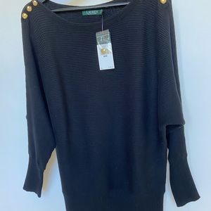 NWT Lauren by RALPH LAUREN black knit top size M